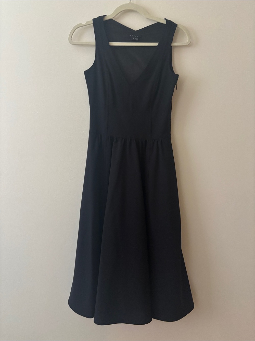 Theory Classic Black Sleeveless V-Neck Midi Dress